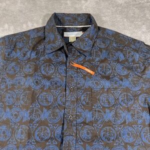 Quiksilver Shirt Mens Medium Blue Linen Blend Asian Long Sleeve Button Up Casual